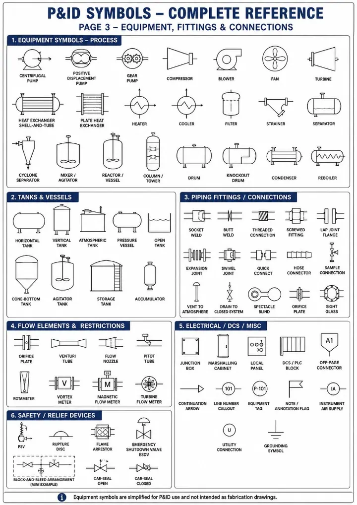 KonnectSymbols P&ID equipment, vessels, fittings, and process symbol reference